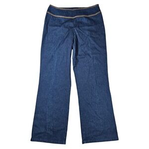 Vintage Pendleton Blue Denim Flare Jeans Faux Leather Trim Md-Rise Women's 8